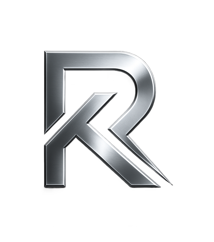 Eigenes Logo-Konzept: dreidimensional gestalteter Buchstabe R in Metall-Optik